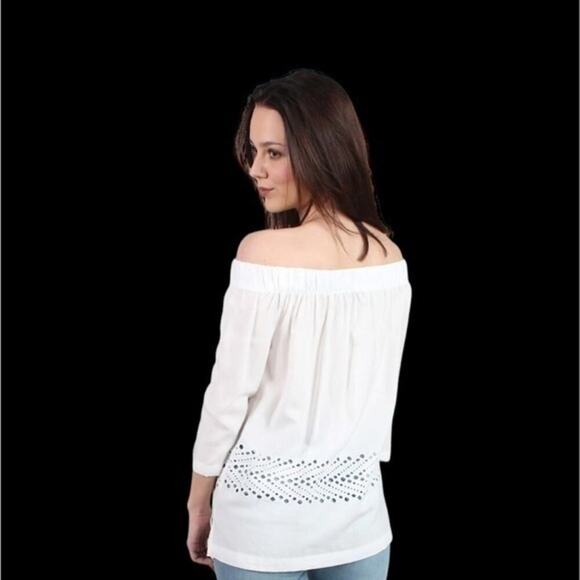 Selected Femme white 7/8 sleeve off the shoulder shirt - Picture 3 of 10